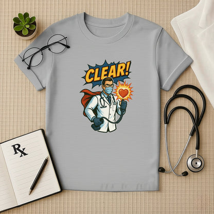CLEAR! Hero Doctor T-shirt – Comic Style Surgeon Edition