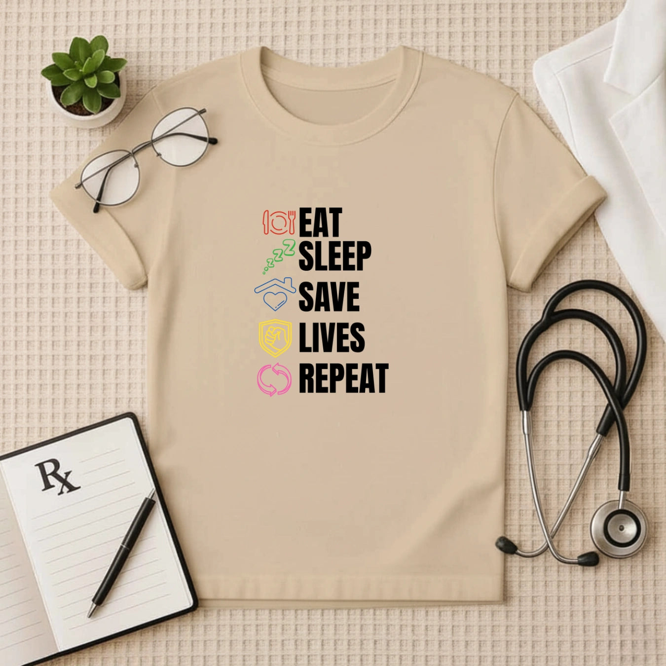 Eat Sleep Save Lives Repeat – Doctor T-shirt