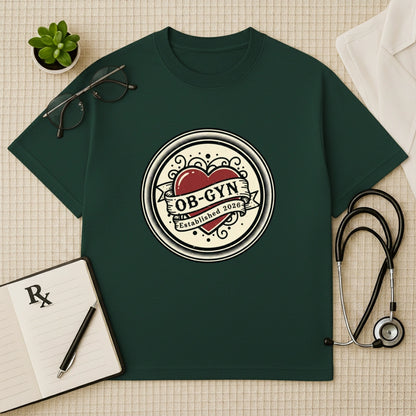 OB-GYN Heart Tattoo Crest Oversized T-Shirt