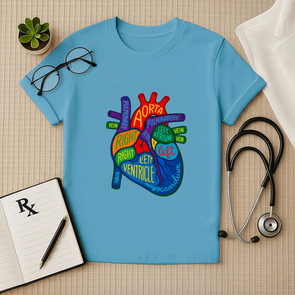 Colorful Anatomical Heart T-shirt for Doctors & Med Students