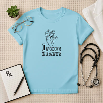 I Fixing Hearts" Floral Anatomy Doctor T-Shirt