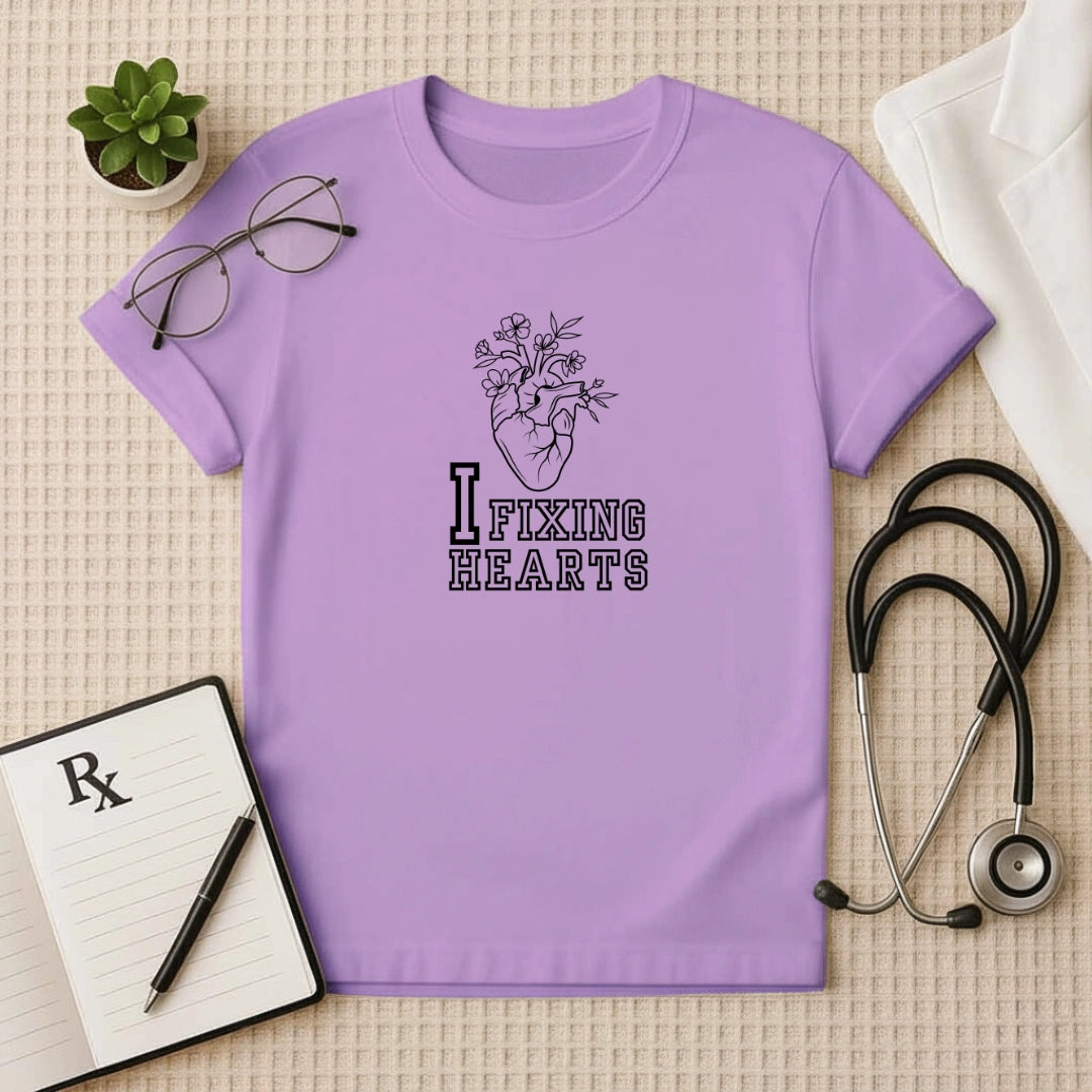 I Fixing Hearts" Floral Anatomy Doctor T-Shirt