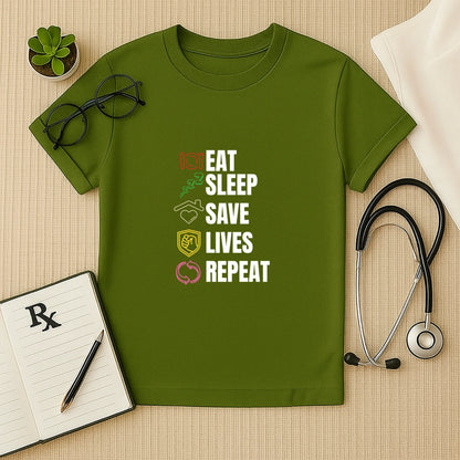 Eat Sleep Save Lives Repeat – Doctor Duty T-shirt
