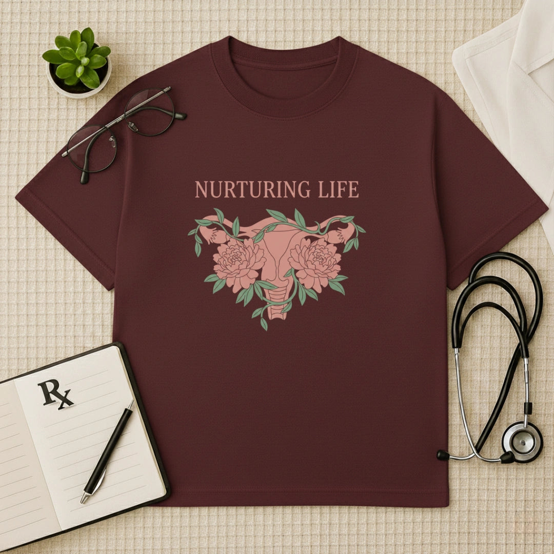 Nurturing Life Oversized T-shirt: Floral OBGYN Aesthetic