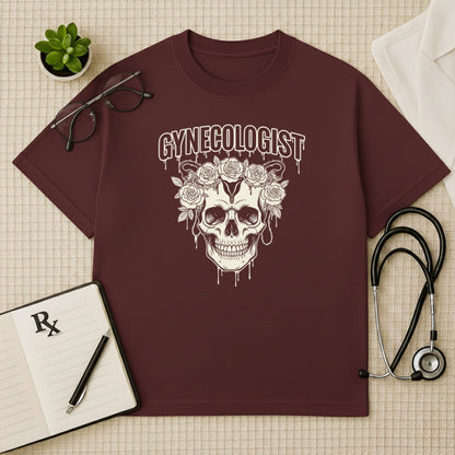 Gothic Floral Skull Gynecologist Oversized T-Shirt