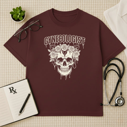 Gothic Floral Skull Gynecologist Oversized T-Shirt