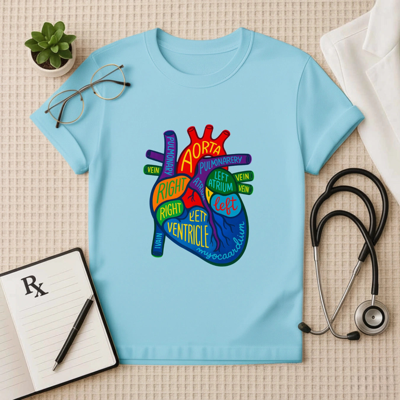 Colorful Anatomical Heart T-shirt for Doctors & Med Students