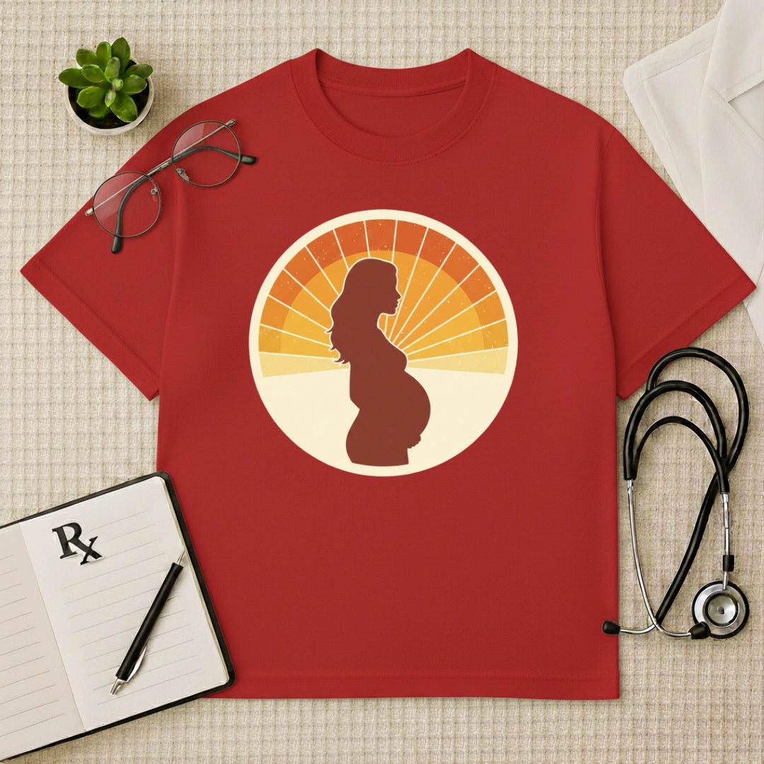 Retro Pregnancy Sunset Gynae Oversized T-Shirt