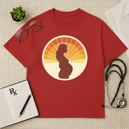 Retro Pregnancy Sunset Gynae Oversized T-Shirt