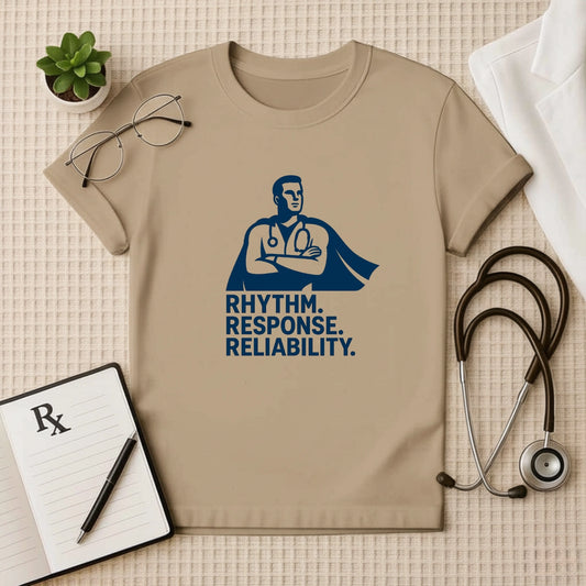 Rhythm Response Reliability T-Shirt | Unisex Tee for Healthcare Workers