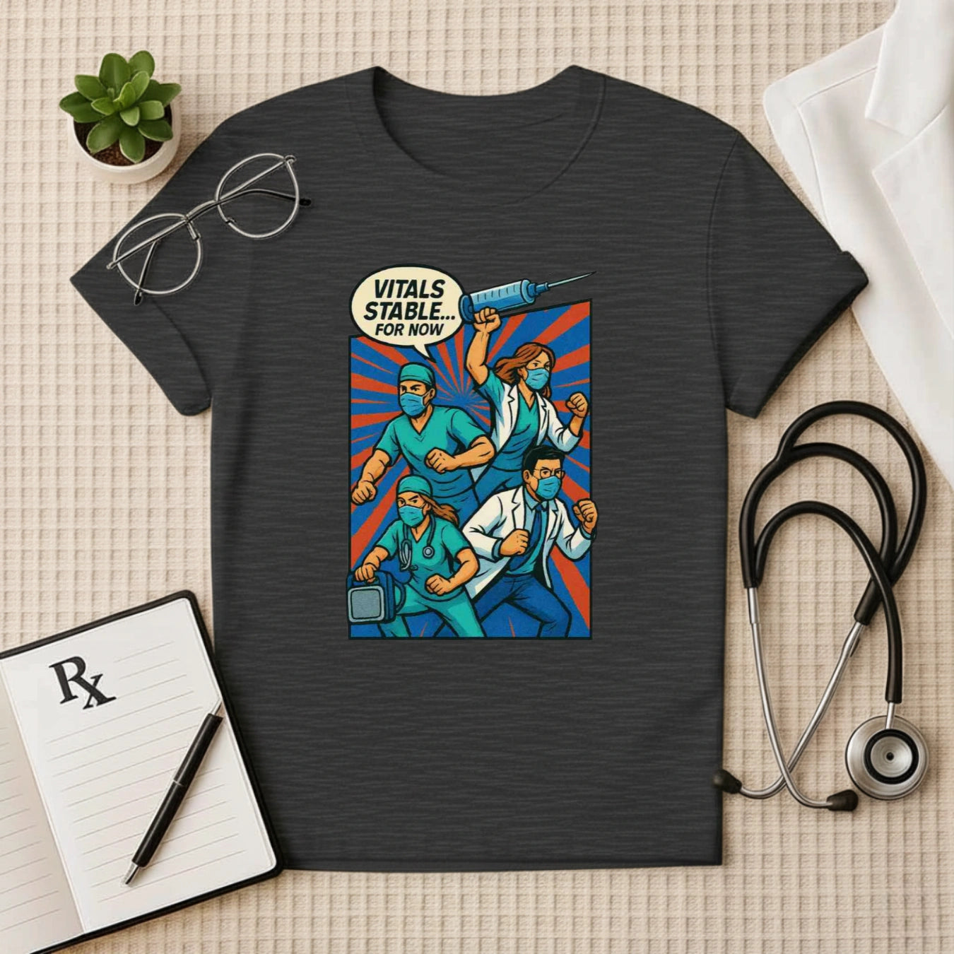 Vitals Stable... For Now – Comic-Style Team Doctor T-shirt