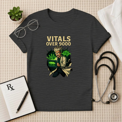Vitals Over 9000 – Anime Doctor T-shirt for Medicos & Healthcare Heroes