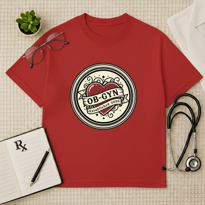 OB-GYN Heart Tattoo Crest Oversized T-Shirt