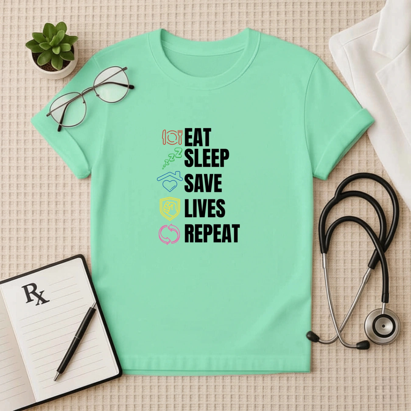 Eat Sleep Save Lives Repeat – Doctor T-shirt
