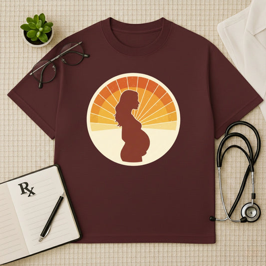 Retro Pregnancy Sunset Gynae Oversized T-Shirt