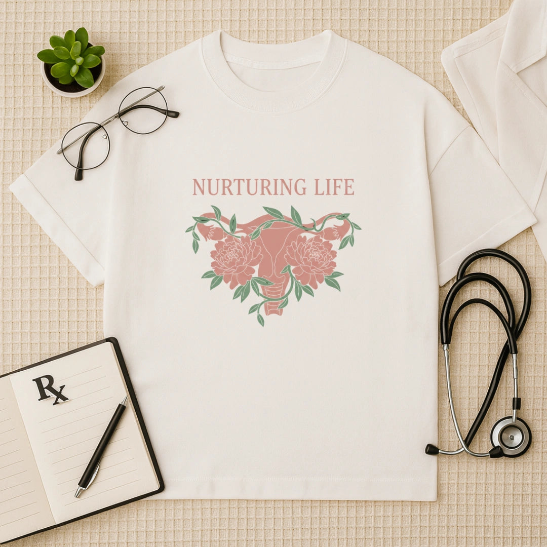 Nurturing Life Oversized T-shirt: Floral OBGYN Aesthetic