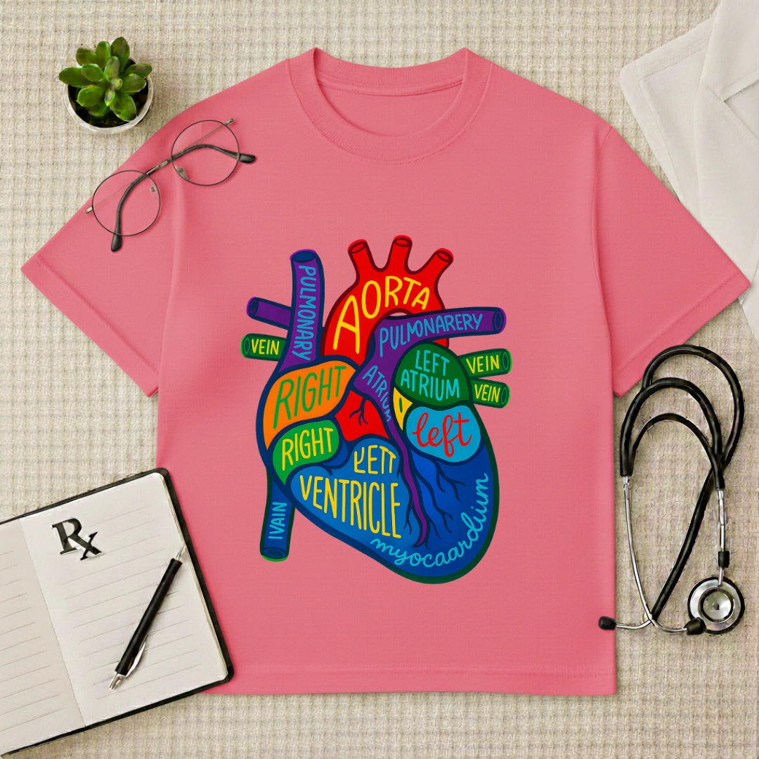 Colorful Heart Anatomy Doctor Oversized T-Shirt