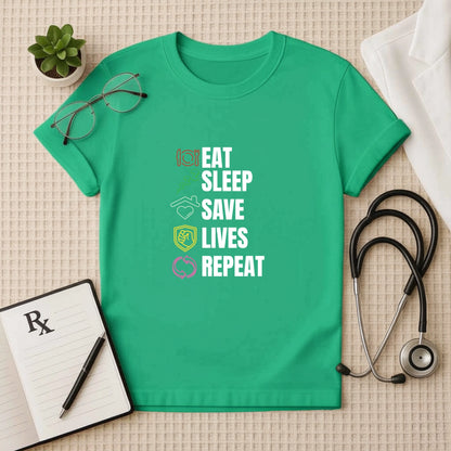 Eat Sleep Save Lives Repeat – Doctor Duty T-shirt