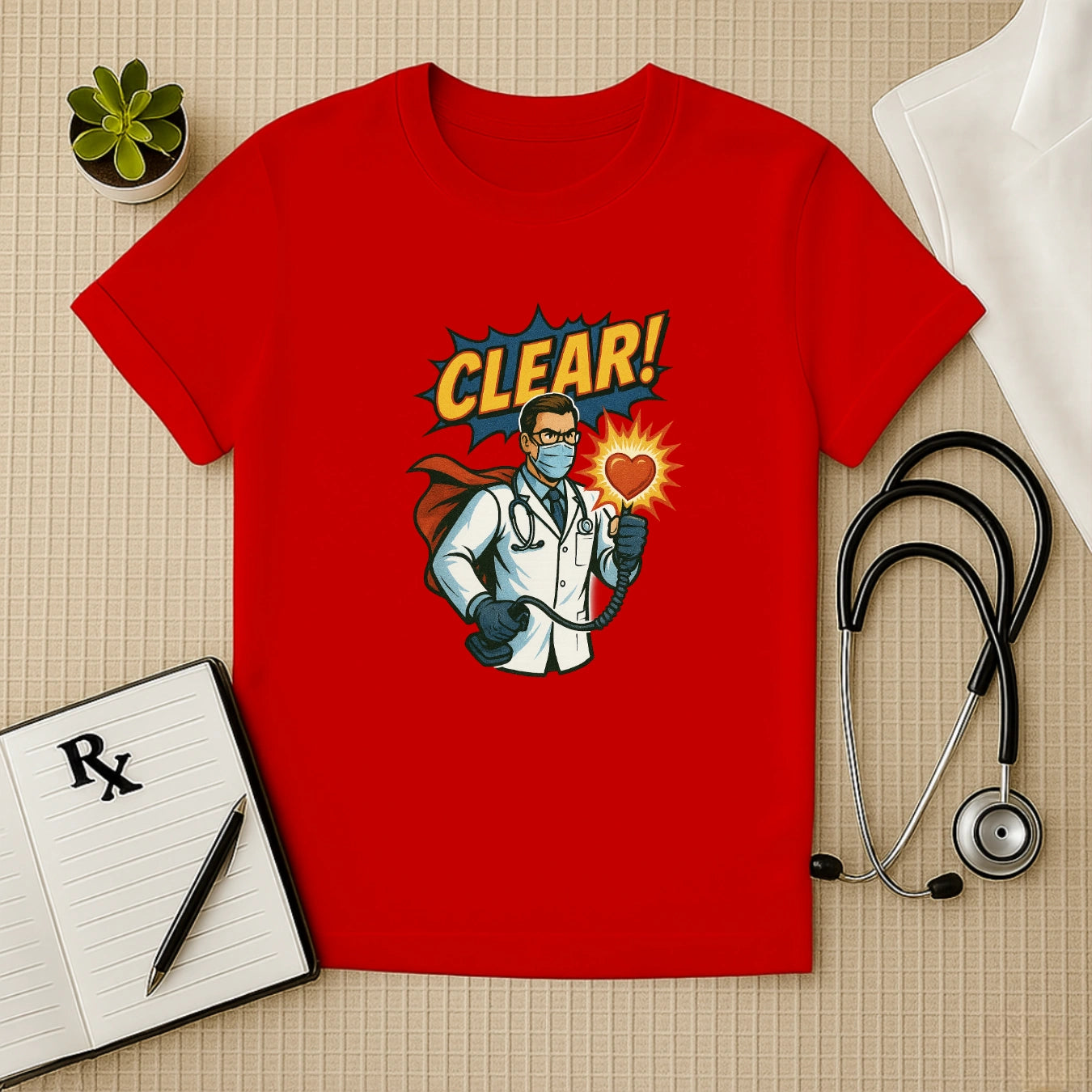 CLEAR! Hero Doctor T-shirt – Comic Style Surgeon Edition