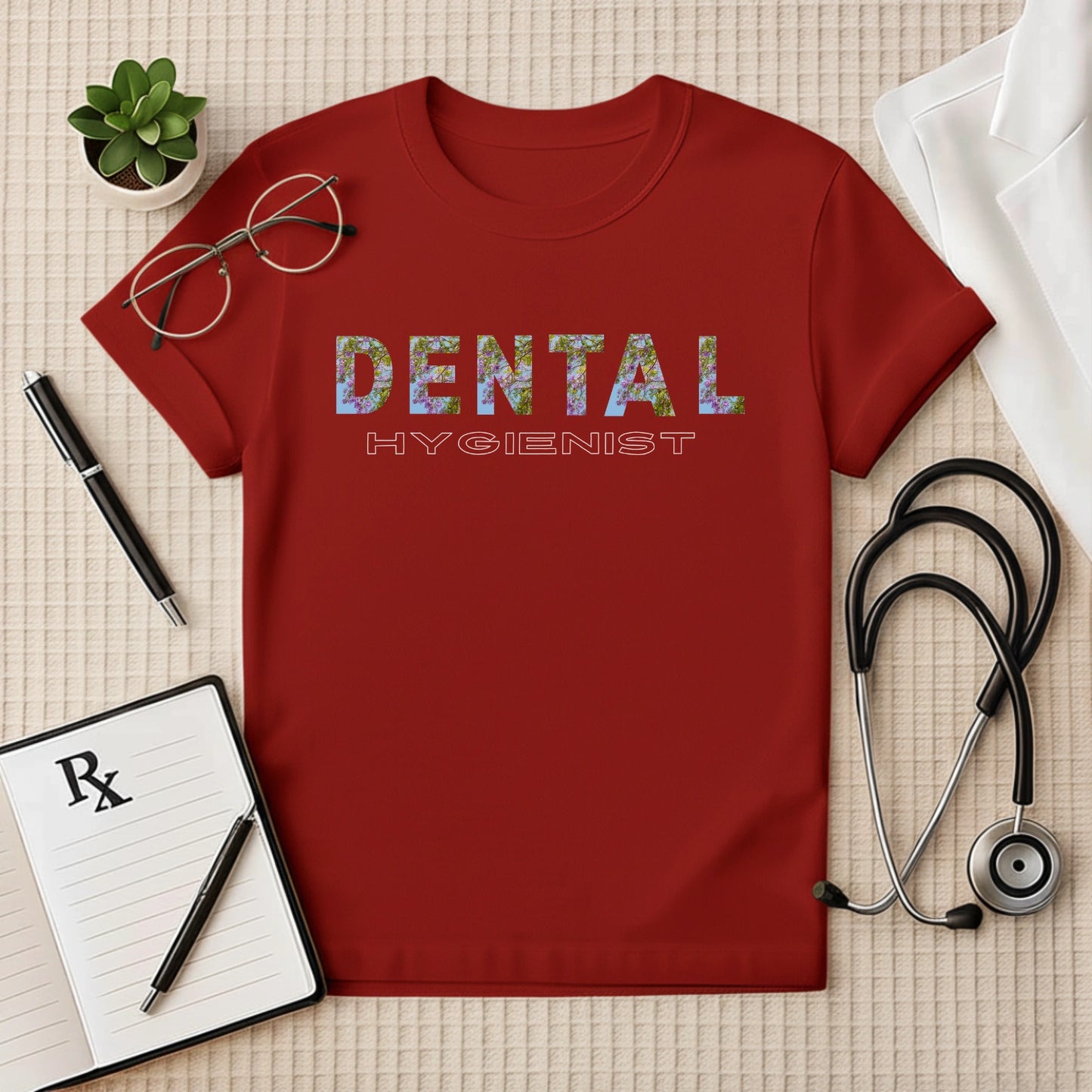 DENTAL HYGIENIST: Floral Print Dentist T-Shirt