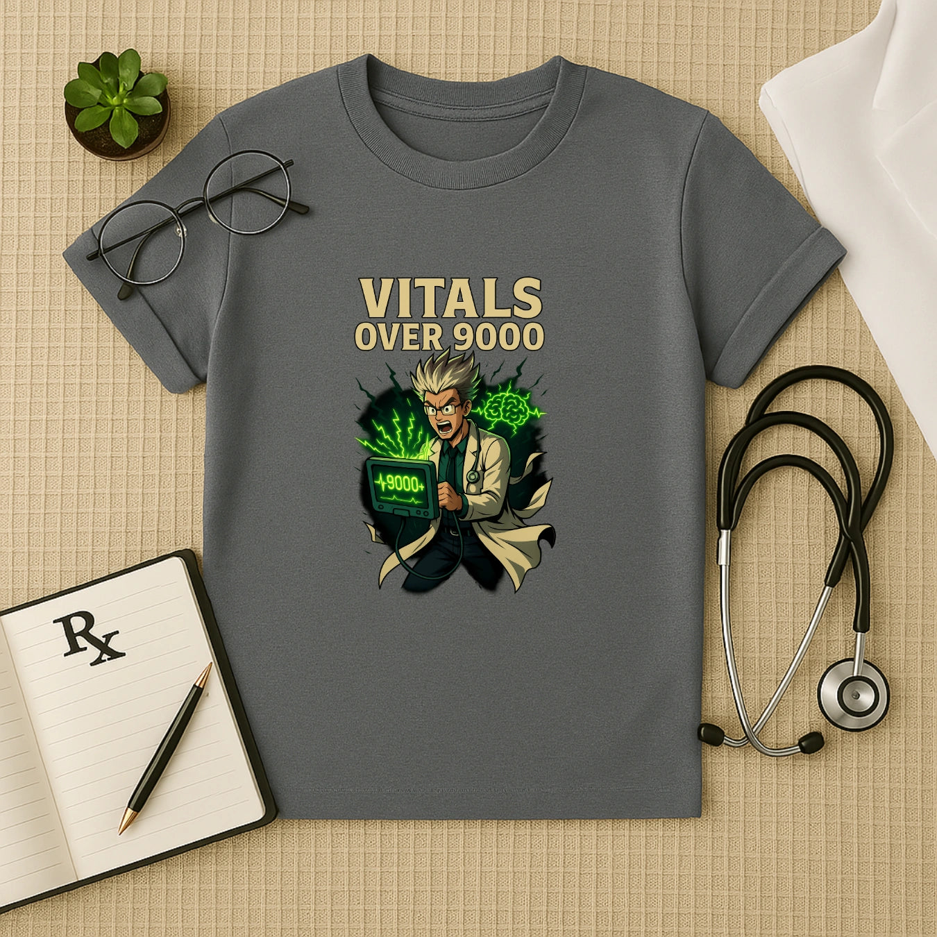 Vitals Over 9000 – Anime Doctor T-shirt for Medicos & Healthcare Heroes