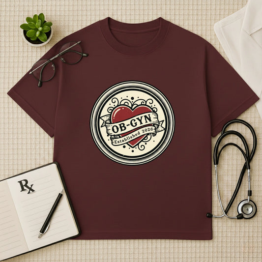 OB-GYN Heart Tattoo Crest Oversized T-Shirt