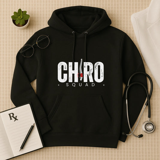 Chiropractor Hoodie with Minimal Chiro Squad Design