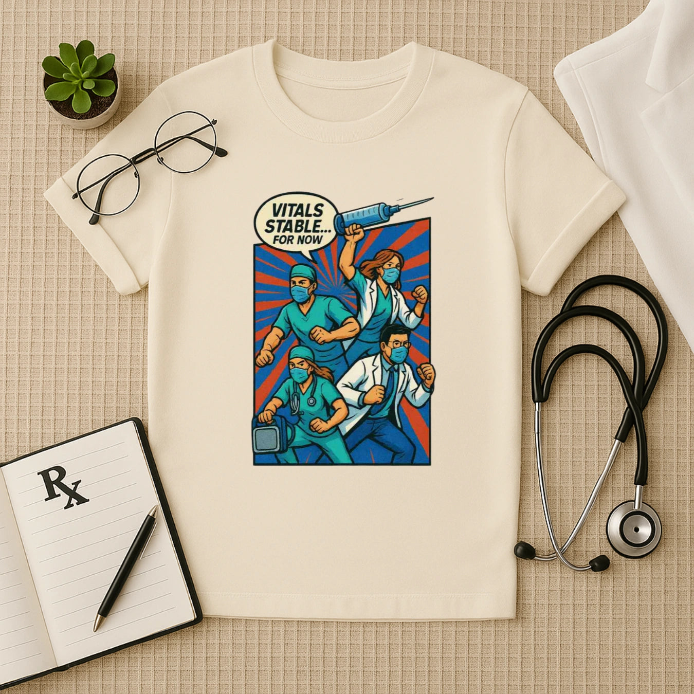 Vitals Stable... For Now – Comic-Style Team Doctor T-shirt