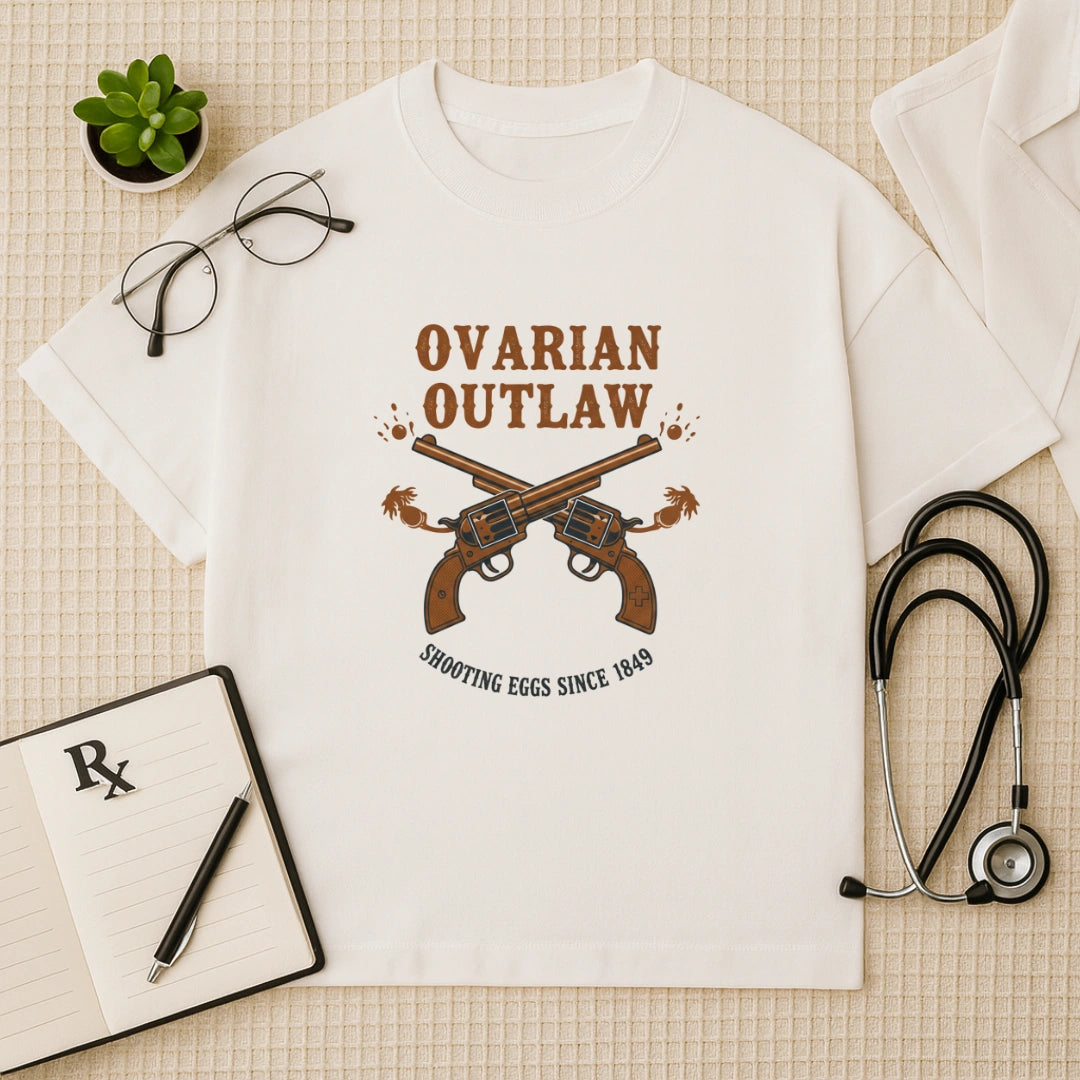 Ovarian Outlaw Oversized T-shirt: Fun Gynaecology Graphic Tee
