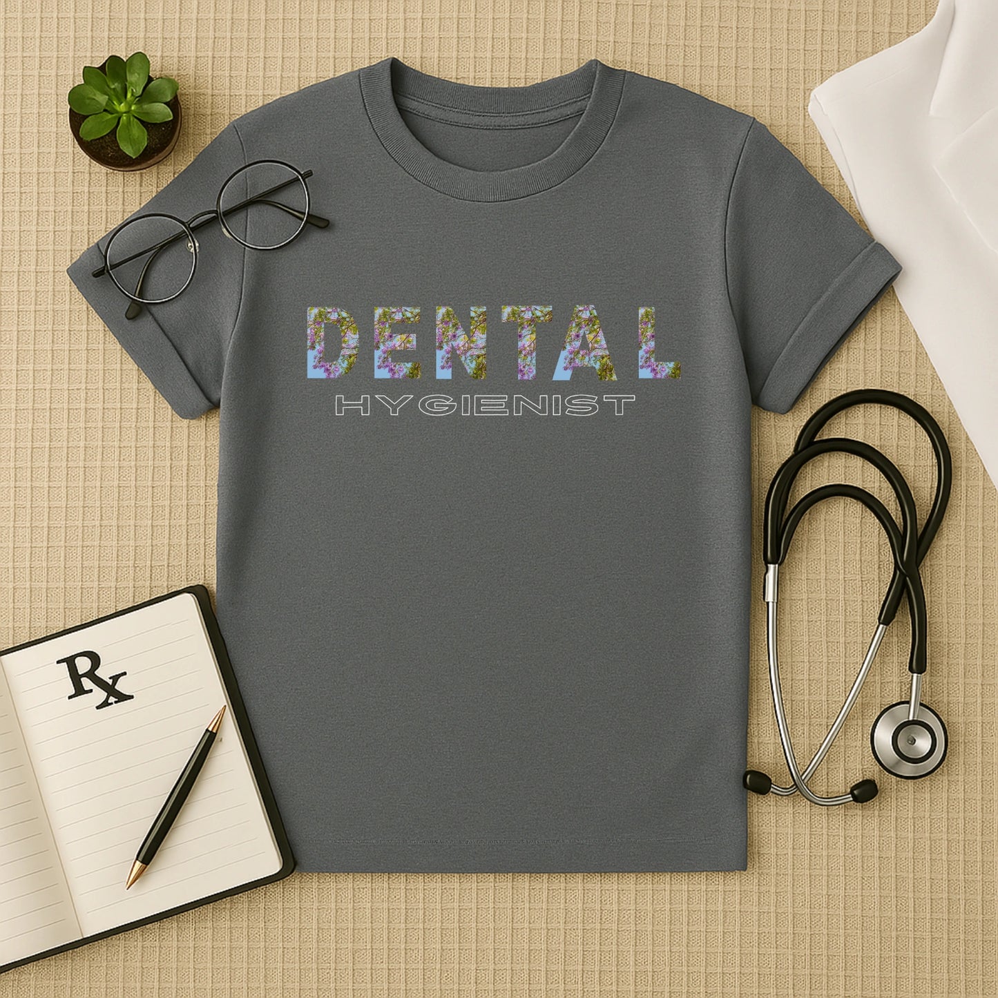 DENTAL HYGIENIST: Floral Print Dentist T-Shirt