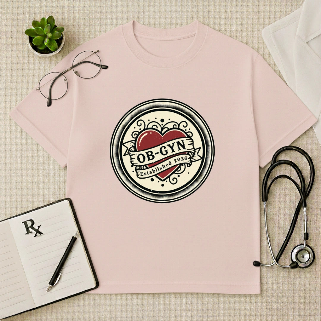 OB-GYN Heart Tattoo Crest Oversized T-Shirt