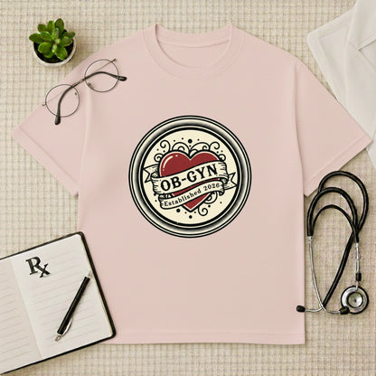 OB-GYN Heart Tattoo Crest Oversized T-Shirt