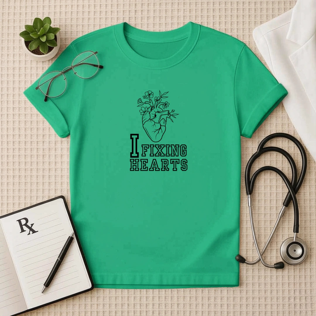 I Fixing Hearts" Floral Anatomy Doctor T-Shirt