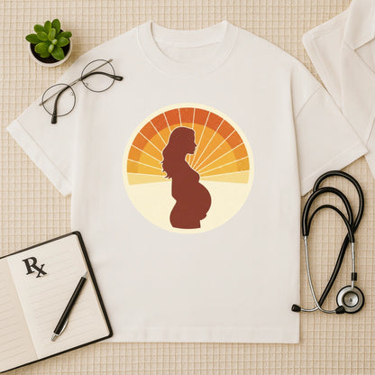 Retro Pregnancy Sunset Gynae Oversized T-Shirt