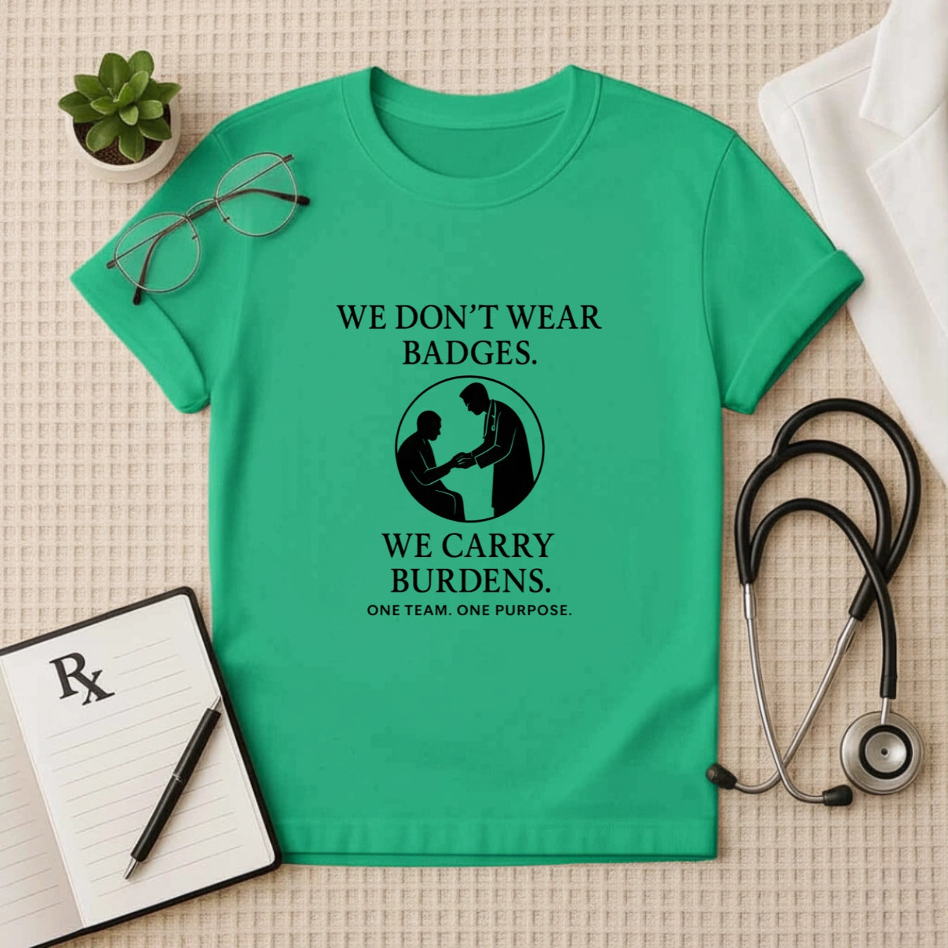 We Don’t Wear Badge – Healthcare Worker Crew T-Shirt | Unisex Fit