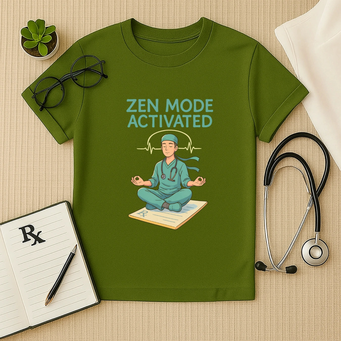 Zen Mode Activated Doctor T-shirt – Meditative Calm in Scrubs