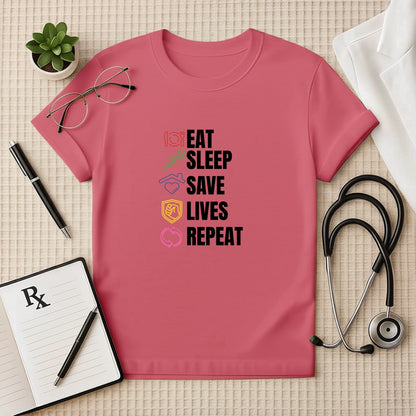 Eat Sleep Save Lives Repeat – Doctor T-shirt