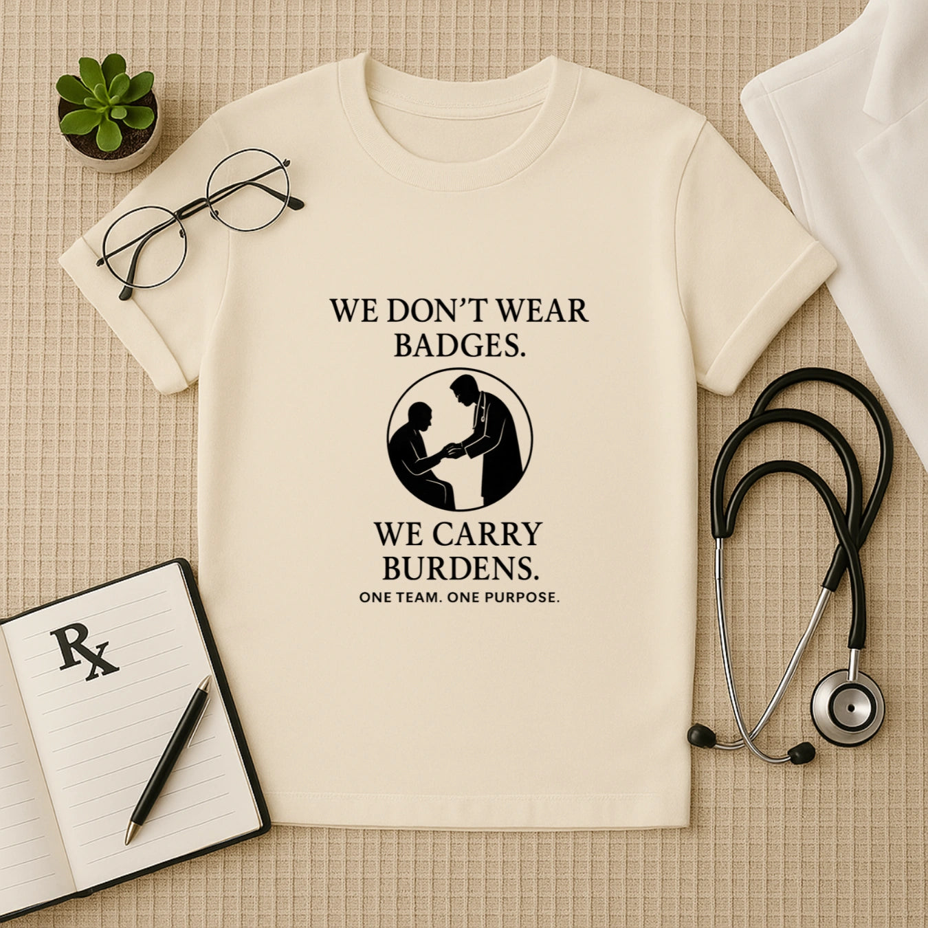We Don’t Wear Badge – Healthcare Worker Crew T-Shirt | Unisex Fit