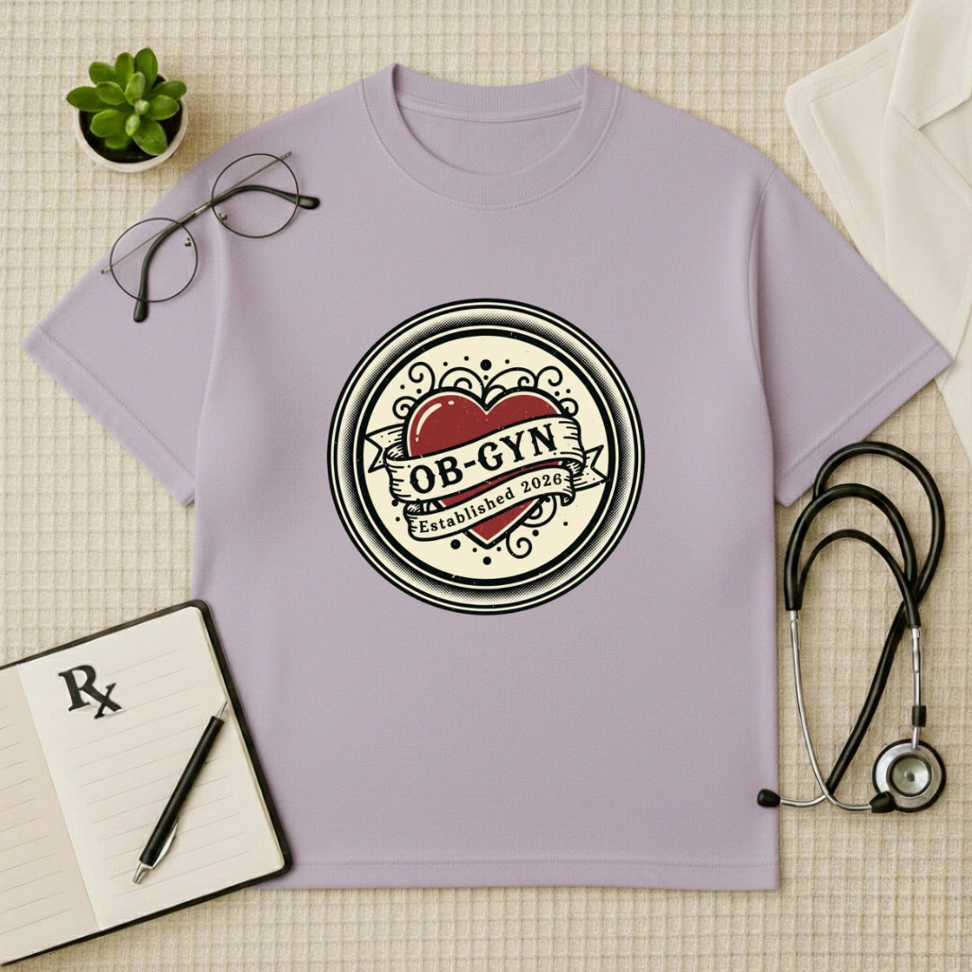 OB-GYN Heart Tattoo Crest Oversized T-Shirt