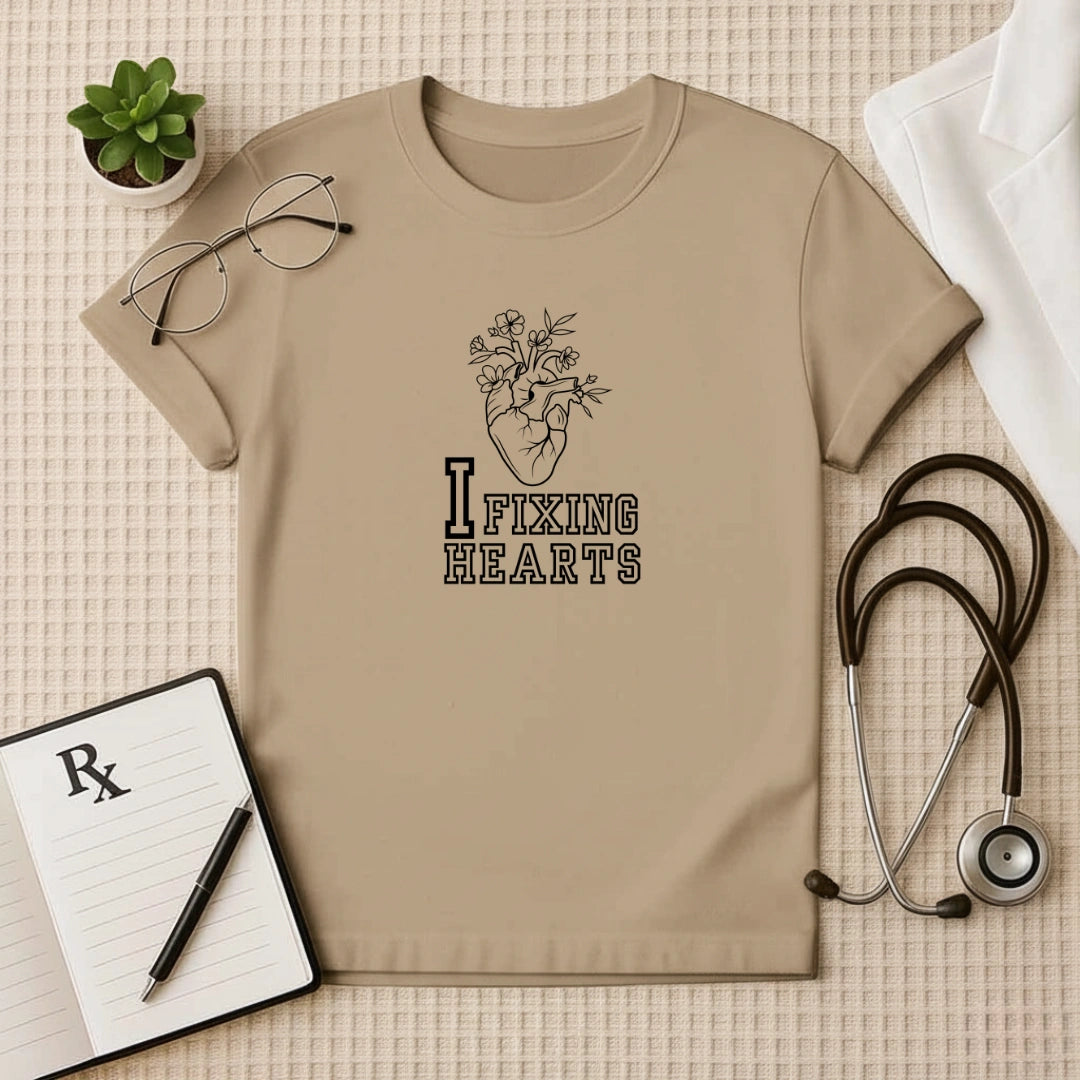 I Fixing Hearts" Floral Anatomy Doctor T-Shirt