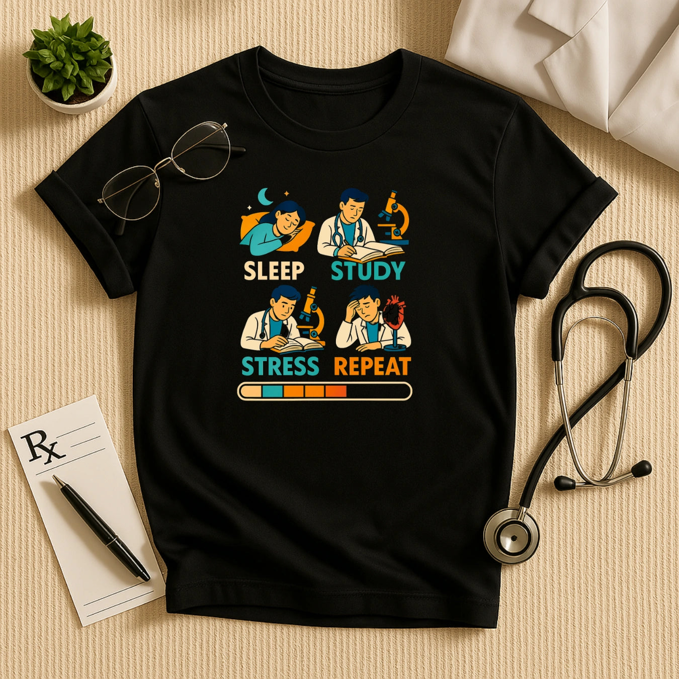 Sleep Study Stress Repeat - Doctor Life Cycle Unisex T-shirt
