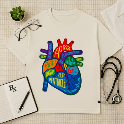 Colorful Heart Anatomy Doctor Oversized T-Shirt