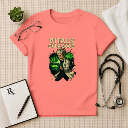 Vitals Over 9000 – Anime Doctor T-shirt for Medicos & Healthcare Heroes