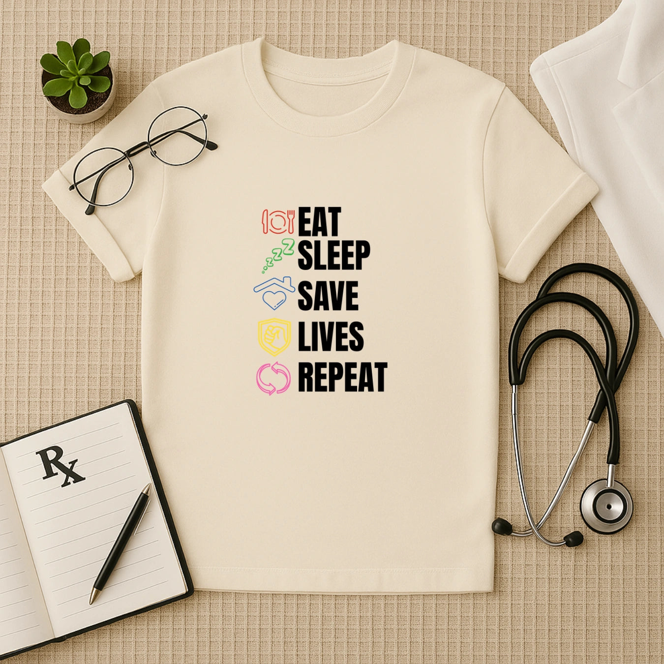 Eat Sleep Save Lives Repeat – Doctor T-shirt