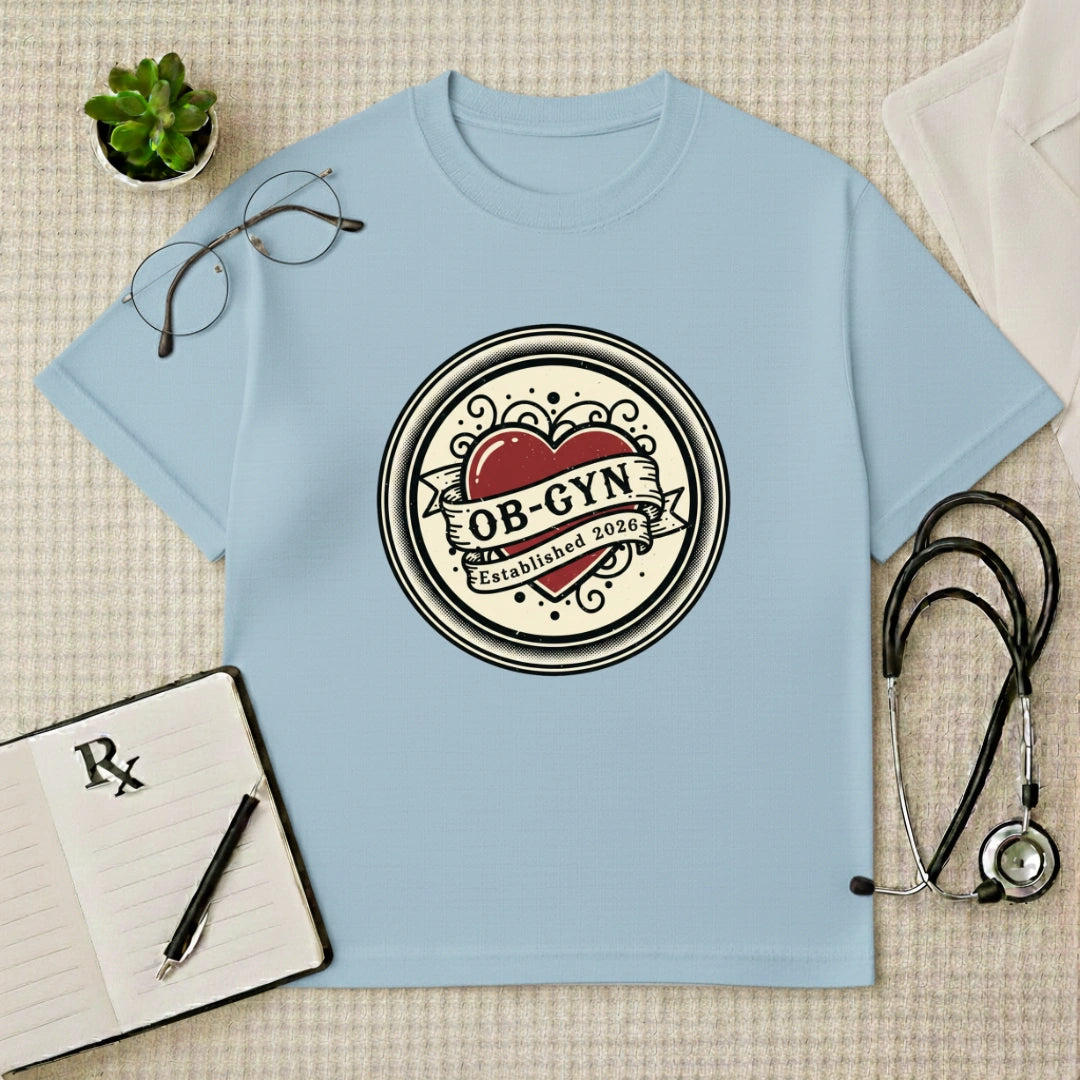 OB-GYN Heart Tattoo Crest Oversized T-Shirt