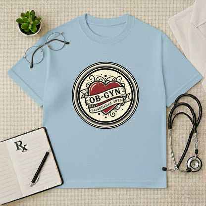 OB-GYN Heart Tattoo Crest Oversized T-Shirt